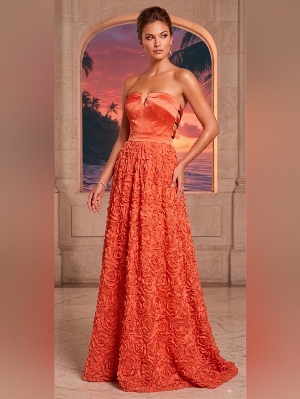 Hailey Logan By Adrianna Papell Coral Rosette Strapless Gown